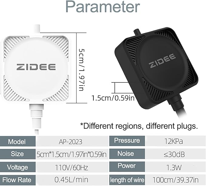 Mini Air Pump for Aquarium, Quiet Air Bubbler with Air Stone Air Tubing Clip, Oxygen Aerator for 1-15 Gallon Fish Tank, 1.3 Watt, 450 ML/min
