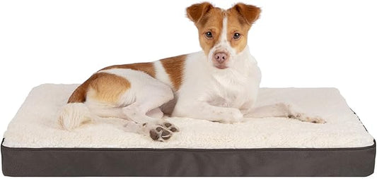 Best Pet Supplies Cute Dog Crate Mat Flat Bed with Waterproof Exterior, Thick Orthopedic Egg Foam Mattress, and Soft Sherpa Fleece Cover for Small, Medium, and Large Breeds - Brown, 41X29X4