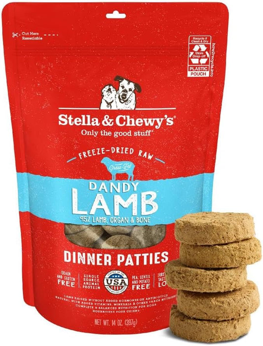 Stella & Chewy's Freeze-Dried Raw Dinner Patties - Dandy Lamb Recipe - High Protein Grain-Free Puppy & Dog Food - Perfect For Picky Eaters - 14 oz