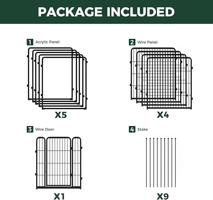 FXW Homeplus Unleashed Indoor Dog Playpen - Stress-Free and Safe Play, Heavy Duty 32 Inch 5 Acrylic Panels + 5 Wire Panels Dog Pen for Small and Medium Dogs, Black│Patented