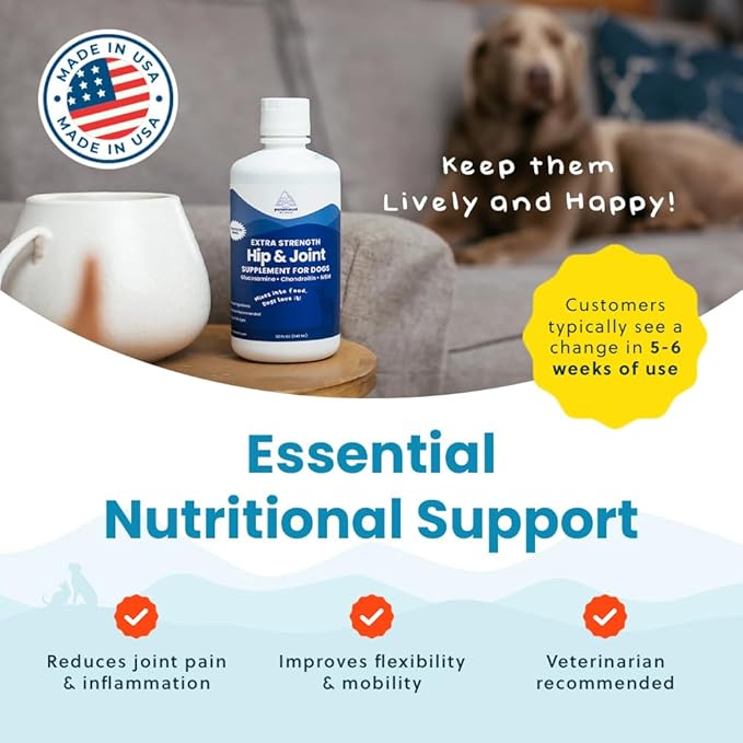 Concentrated Liquid Glucosamine for Large Dogs, Infused with MSM, 5200mg Chondroitin & Glucosamine Liquid for Dogs Hip & Joint Supplement for Mobility & Comfort, 32 oz