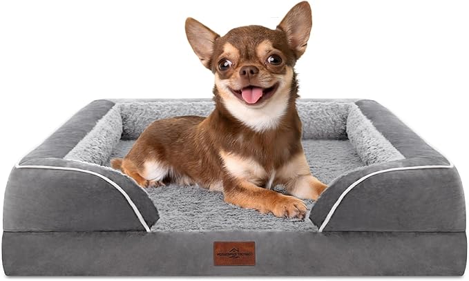 Comfort Expression Small Dog Beds Waterproof Orthopedic Foam Dog Sofa Beds for Small Dogs Comfy Pet Bed with Washable Removable Cover & Non-Slip Bottom(X-Small,Grey)