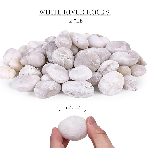 DomeStar 2.7lb White River Rocks, Polished Pebbles Decorative White Stones for Landscaping Vase Filler Fish Tank Aquariums Garden Outdoor and Indoor DIY