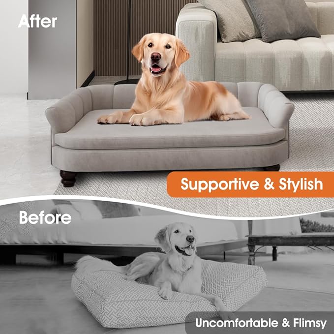 Dog Couch Sofa Bed, Comfortable Pet Sofa for Large and Medium Dogs, Soft Velvet Cushion, Durable Pet Furniture for Living Room, Washable Dog Bed for Couch 40.16‘’ (Gray)