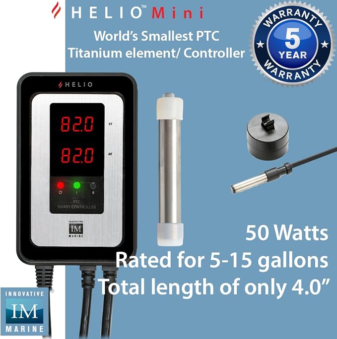 Innovative Marine Helio PTC Smart Heater - Titanium Reef Aquarium Heating System with Smart Solid State Ceramic Chip Technology (50 Watt)