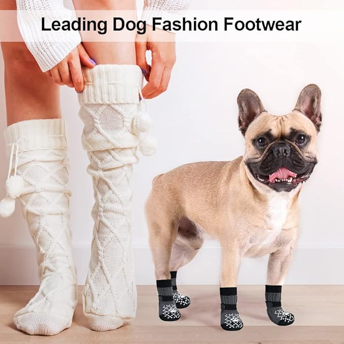 BEAUTYZOO Anti-Slip Dog Socks,Dog Shoes for Hot/Cold Pavement,Paw Protectors with Grips 3 Pairs for Puppy Small Medium Large Senior Old Dogs,Dog Socks to Prevent Licking and Hardwood Floor Protection
