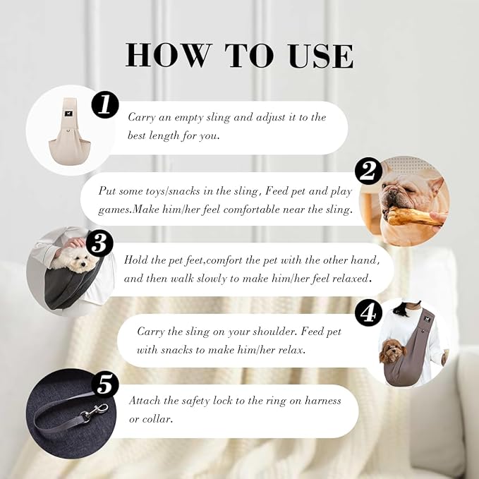 Dog & Cat Carrier Sling, Adjustable Soft Padded Shoulder Puppy Carrier, Hands-Free Dog Carrier Bag with Double Safety Buckles Premium Material for Outdoor Travel (Apricot, L)