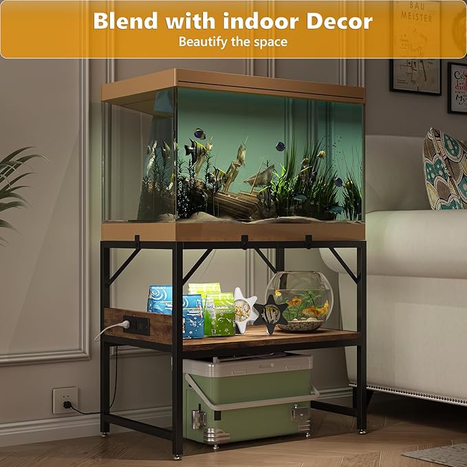 Modern 15 Long Gallon Fish Tank Stand for Home Office, 2-Tier Aquarium Stand with Shelf for Storage, Fish Tank Table 24" x 12" x 21", Ideal for Breeder Tanks, and Reptile Terrariums, Rustic Brown