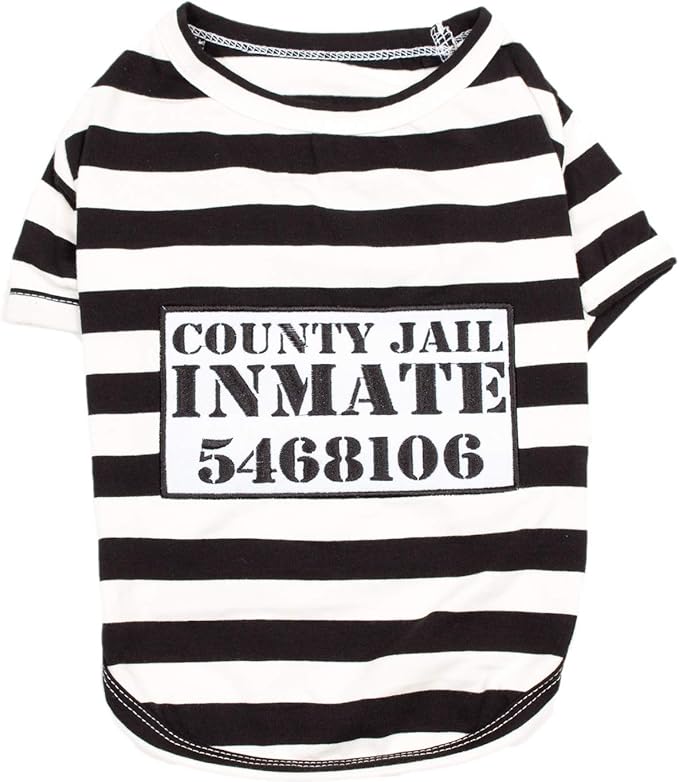 Parisian Pet XL Dog Shirt - Lightweight, Sleeved Black & White Stripes for Large Dogs - 100% Cotton & Polyester - Prisoner Dog Costume