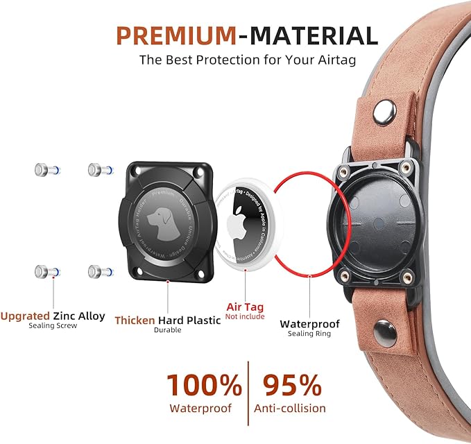 AirTag Dog Collar - Leather Dog Collar with Air Tag Holder | IPX8 Waterproof, Reflective, High - End, Adjustable Soft Padded | Dog GPS Tracker Collars Fit for Medium Large Dogs (Mahogany Brown, XL)