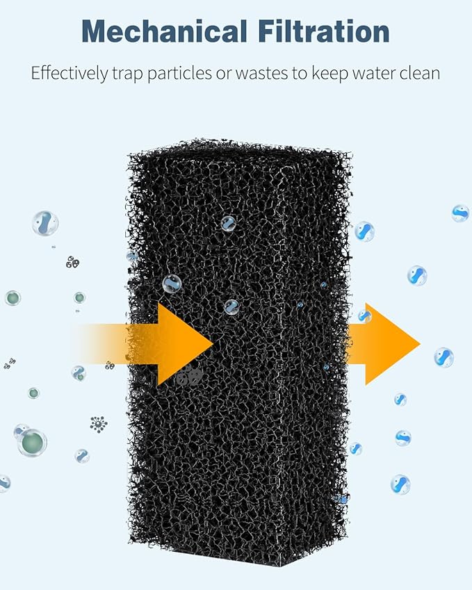 Pawfly 4 Pcs Replacement Filter Pads for 3-10 Gallon Internal Aquarium Filter, Fish Tank Filter Media Sponge, Black Bio Foam for Water Filtration