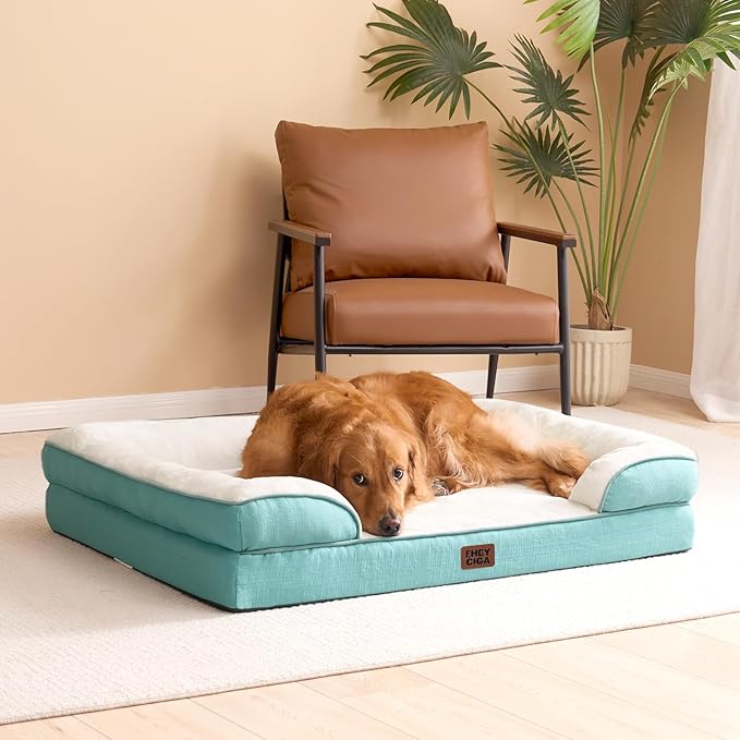EHEYCIGA Orthopedic Dog Bed for Large Dogs, Waterproof Memory Foam, Turquoise Blue, 35"L x 22"W x 6.5"Th