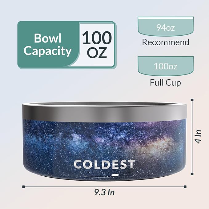Coldest Dog Bowl - Anti Rust Metal, Non Slip, 3 Layers Insulated Stainless Steel Dog Bowls - Spill Proof & Heavy Duty - Water Bowl for Dogs, Cats & Pets, Dish Washer Safe (100 oz, Into The Beyond)