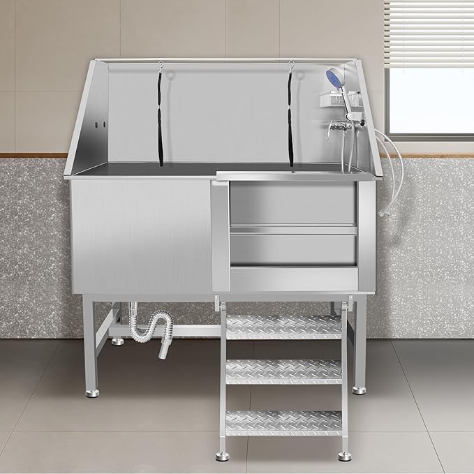 50 Inch Electric Dog Bathing Station For Large Dogs, Height Adjustable Stainless Steel Dog Pet Washing Station, Professional Dog Grooming Tub With Electric Lift, Pet Wash Bath Station (50" Right door)