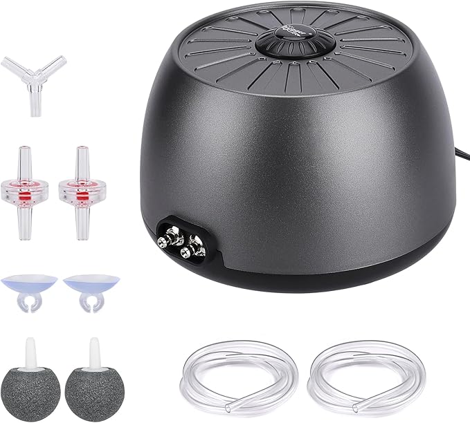hygger Quiet Aquarium Air Pump, Adjustable Oxygen Aerator with Dual Output, 5W/8W Low Noise Air Pump with Air Stone Bubbler for Aquarium Fish Tank, Hydroponic System