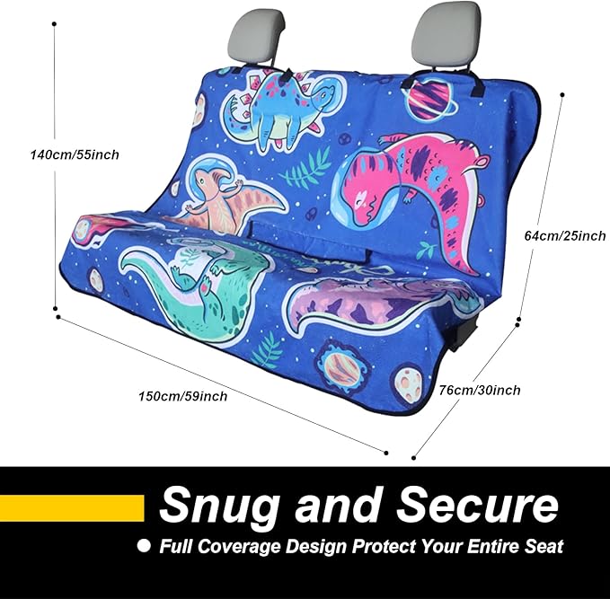 Back Seat Cover for Car Trucks Van SUV,Waterproof Rear Bench Towel Seat Covers for Dogs and Kids,Automotive Backseat Protector (Cartoon Dinosaur)