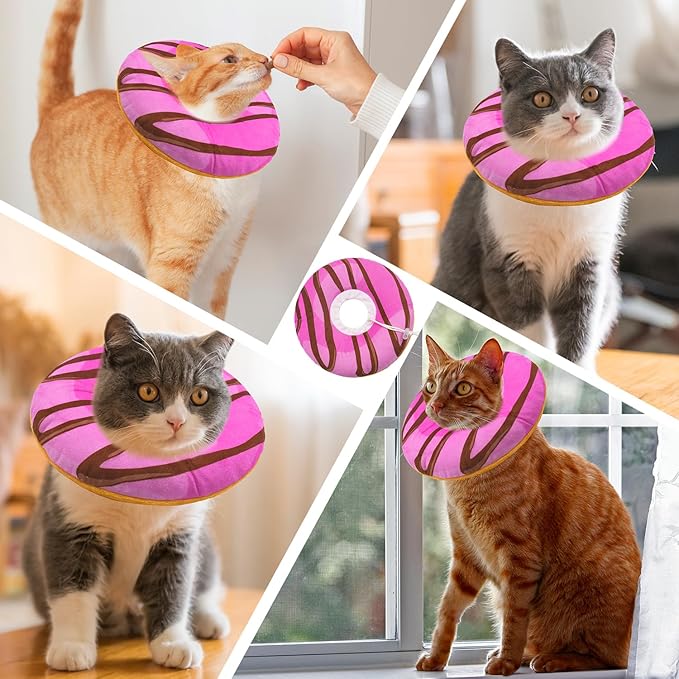 Cat Cone Collar Soft, Adjustable Cat Recovery Collars Kitten Cones to Stop Licking, Cute Donut E Collar After Surgery, Anti-Lick Wound Healing Elizabethan Collar for Kittens (Pink, Small)