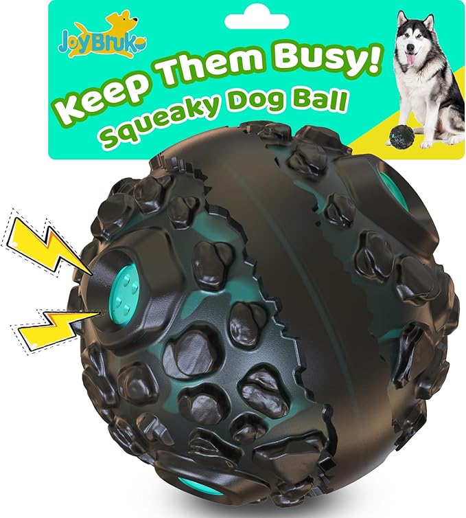 Dog Ball for Aggressive Chewers - Interactive Dog Toy Balls Fun Squeaky Sound to Keep Them Busy, Durable for Small Medium Large Breeds, Rubber Pet Chew Toys, As Seen on TV, Black & Lake Blue