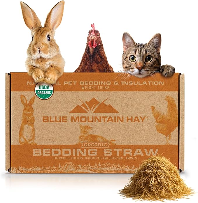 Blue Mountain Hay | Organic Bedding Straw (10 lb) | Natural Pet Bedding & Insulation for Rabbits, Guinea Pigs, Goats, Chickens, Stray & Feral Cats, and Small Animal Shelters