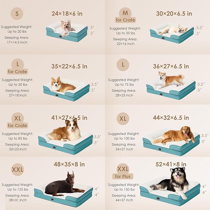 EHEYCIGA Orthopedic Dog Bed for Small Dogs, Waterproof Memory Foam Small Dog Beds with Sides, Non-Slip Bottom and Egg-Crate Foam Medium Pet Couch Bed with Washable Removable Cover, Turquoise Blue