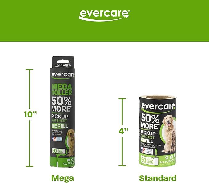 Evercare Ultra Sticky Pet Mega Lint Roller Value Pack with Lint Roller and 2 Refill Rolls, 50 Sheets Each