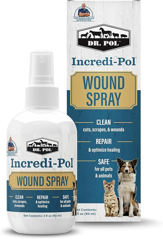Dr. Pol Incredi-Pol Wound Spray for Dogs, Cats, Horses, and All Animals - Dog Wound Care to Clean Cuts, Scrapes, Hot Spots, and More - Repair Skin and Promote Healing - 3 Fluid Ounces