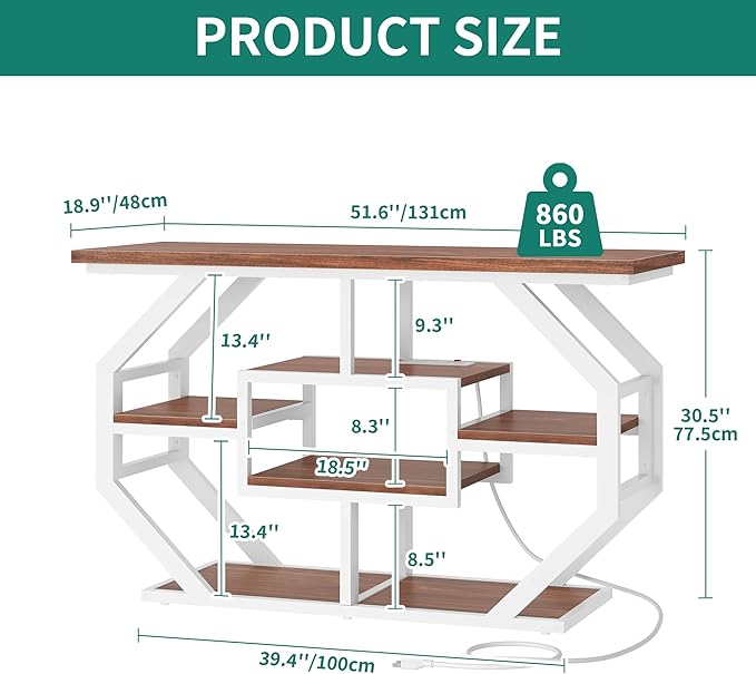 YITAHOME Heavy Duty 55-75 Gallon Fish Tank Stand with Power Outlet, Marble Aquarium Stand for Fish, Turtle, Reptile Terrarium, Shelves for Fish Tank Accessories Storage, 860LBS Capacity, White & Walnut