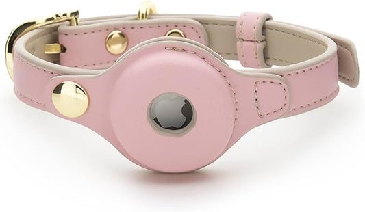 Cupertino Dog Collars, Harnesses & Leashes Made from Vegan Leather with Dog Tracker Device Holder Adjustable Dog Collar (Extra Small (Neck: 9x12), Pink)