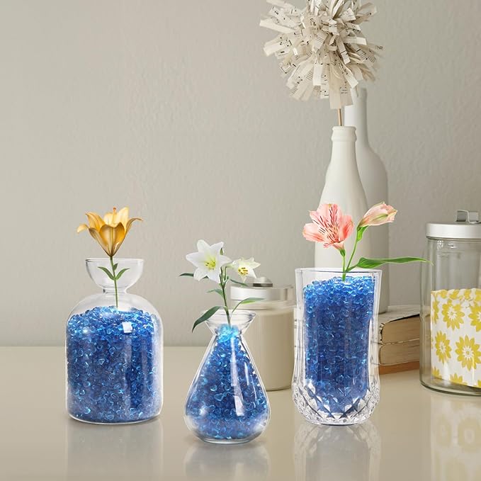 Lawei 5LB Fish Tank Gravel, Polished Small Aquarium Substrate Gravel Sand, Blue Sea Glass Beads for Vases, Irregular Decorative Pebbles Stones for Aquarium, Garden, Vase Fillers, Succulent Plants