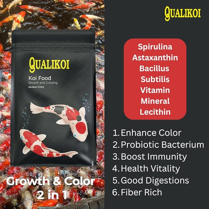 Koi Fish Food [4.4 lb] Growth and Color Enhancer - High Protein Floating Pellets for Koi and Goldfish, Pond Fish Food with Spirulina and Astaxanthin Small Pellet