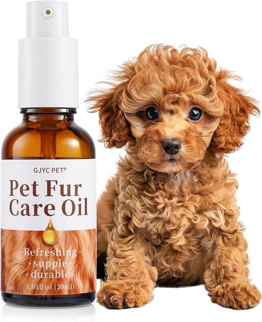Pet Fur Care Oil - Detangles, Reduces Shedding - Adds Shine with Collagen & Natural Oils - Leave-in Conditioner for Dogs & Cats - 1.01 fl. oz