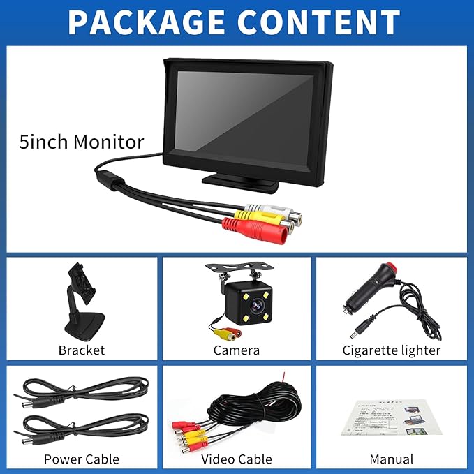 Kairiyard 5Inch Backup Camera, 170° Wide Angle Back up Camera with Monitor Clear Night Vision Waterproof Reverse Rear View Camera System for Car Truck
