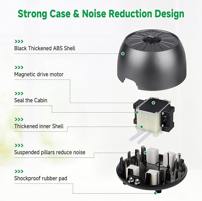 hygger Quiet Aquarium Air Pump, Adjustable Oxygen Aerator with Dual Output, 5W/8W Low Noise Air Pump with Air Stone Bubbler for Aquarium Fish Tank, Hydroponic System