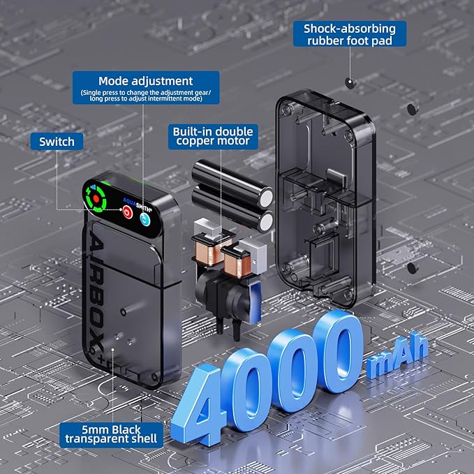 Live Bait Aerator,Ultra-Long Battery Life,Rechargeable Aquarium Air Pump 4w/64GPH(4000mAh Dual Hole) IPX4 Magnetic Charging Design,Suitable for Fishing Enthusiasts,with Hose and Stone