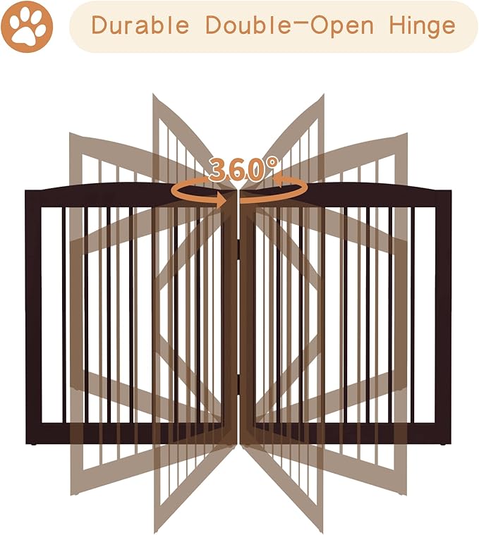 Freestanding Pet Gate for Dogs, Foldable Wooden Dog Gate for House, Indoor Pet Barrier for Stairs, Doorways, Support Feet Included, 24" Height 2 Panels, Brown