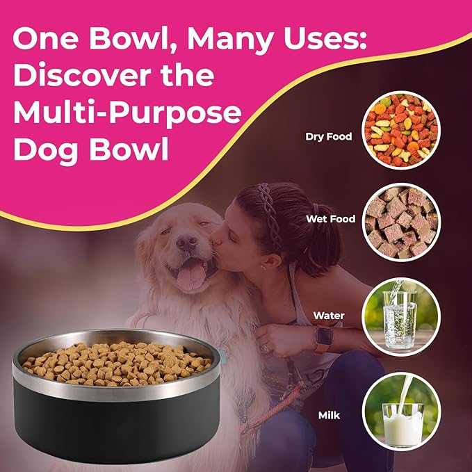 Dog Bowl, 64 oz Light Pink Stainless Steel Pet Bowl, Vacuum Insulated to Keep Water Cool, Non-Slip, Stylish and Functional, Easy to Clean Pet Bowl