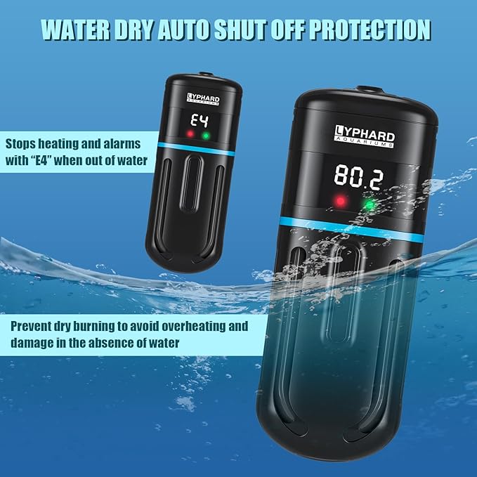 Electronic Aquarium Heater, 100W Small Fish Tank Heater, Adjustable Submersible Heater PID Temperature Control with LED Digital, Water Dry Automatic Shut Off for Fresh Seawater