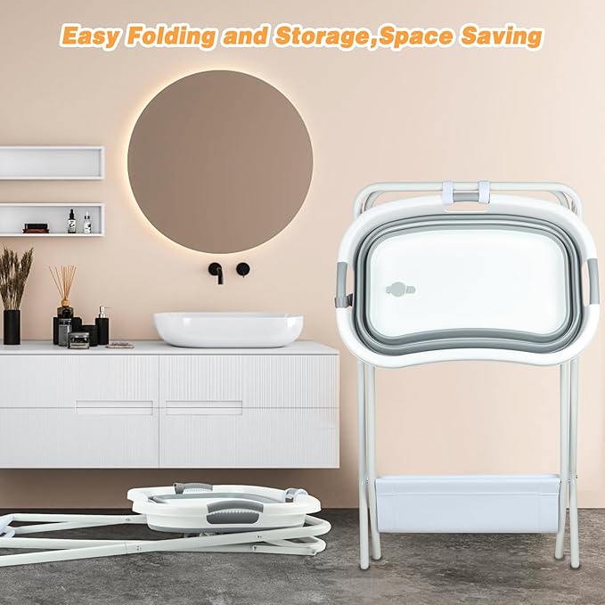 BWOGUE 2 in 1 Portable Dog Bath Tub Elevated Collapsible Dog Bathtub Washing Station with Drainage Hole for Bathing, Shower and Grooming, Pet Tub for Puppy Small Medium Dogs Indoor and Outdoor