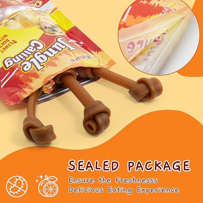 Jungle Calling Rawhide Free Dog Treats, Peanut Butter Bones, 6.5'' Pet Chews for Medium and Large Dogs,Digestible Chewing Snacks,4 Count (Pack of 1)