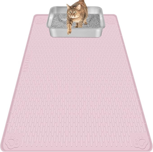 Cat Litter Mat, Extra Large 40" x 28" Silicone Mat Litter Trapping Mat for Scatter Control, Soft on Kitty Paws, Easy to Clean (Pink)