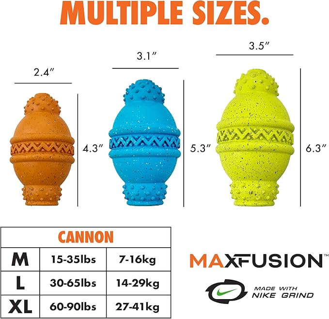 Max Fusion with Nike Grind, Arlee Cannon Treat Dispensing Dog Toy, Durable Dog Treat Toy, M