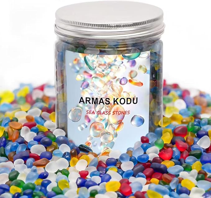 Sea Glass Stones 31oz - Aquarium Rocks & Fish Tank Gravel for Fish Tanks | Vase Fillers, Art & DIY Landscaping with Irregular Gems for Succulents & Terrariums (Colorful, Frosted)