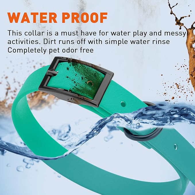 Dogline Biothane Waterproof Dog Collar Strong Coated Nylon Webbing with Black Hardware Odor- Proof for Easy Care Easy to Clean High Performance Fits Small Medium or Large Dogs, Teal