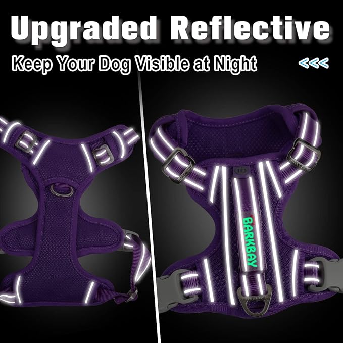 BARKBAY Dog Harness No Pull with ID Tag Pocket - Heavy Duty, Reflective, Easy Control for Large Dogs(Purple,XL)