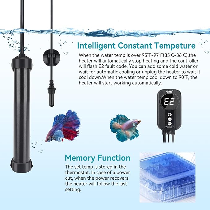 hygger Marine Aquarium Heater 100W,Titanium Heater with Digital LED Controller & Temperature Probe,Submersible Fish Tank Heater with Temperature Calibration,for Saltwater Freshwater Tank 15-20Gallon