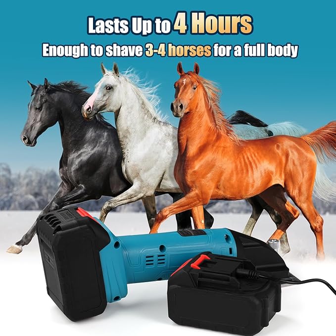 Cordless Electric Professional Horse Clippers,Horse Clippers with 2 PCS Rechargeable Lithium Battery,6 Speeds Heavy Duty Animal Grooming Clippers for Thick Coat