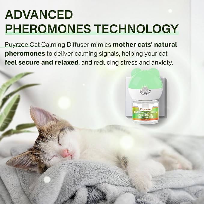 Cat Calming Diffuser with Three Timing Functions, 6-in-1 Cat Pheromones Calming Diffuser Kit, 120-Day Anxiety Relief, Stress Reduction & Relaxation for All Cats (2 Diffusers + 4 Refills)