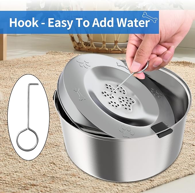 3L/101oz Large Capacity Dog Water Bowl Stainless Steel No Spill Dog Bowls Slow Drinking Dog Water Feeder Dispenser