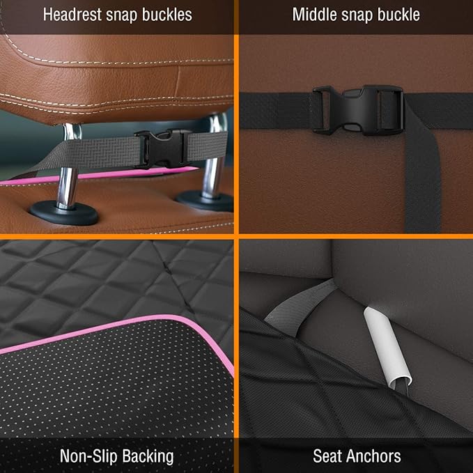 Active Pets Dog Car Seat Cover, Waterproof Front Seat Protector for SUV Truck Sedan, Pet Safety Travel Comfort System with Universal Fit, Pink