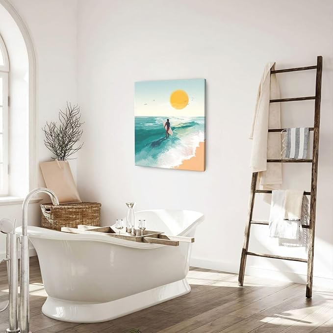 Beach Starfish Wall Decor Ocean Starfish Wall Art Sunset Scenery Coastal Theme Pictures Canvas Nature Seascape Painting Print Framed Artwork Decorations for Home Bathroom Living Room Bedroom Office 24"x20"